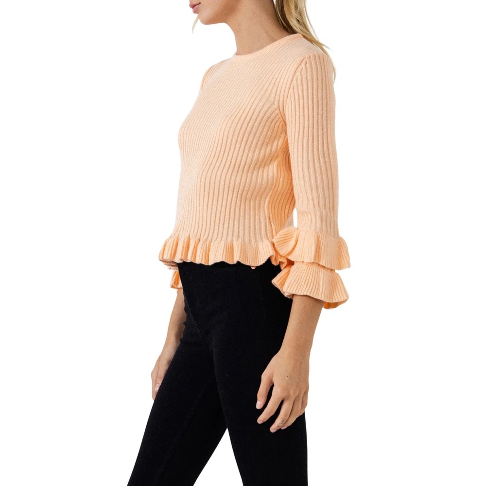 NWOT English Factory Rib Ruffle Edge Sweater - Picture 2 of 13